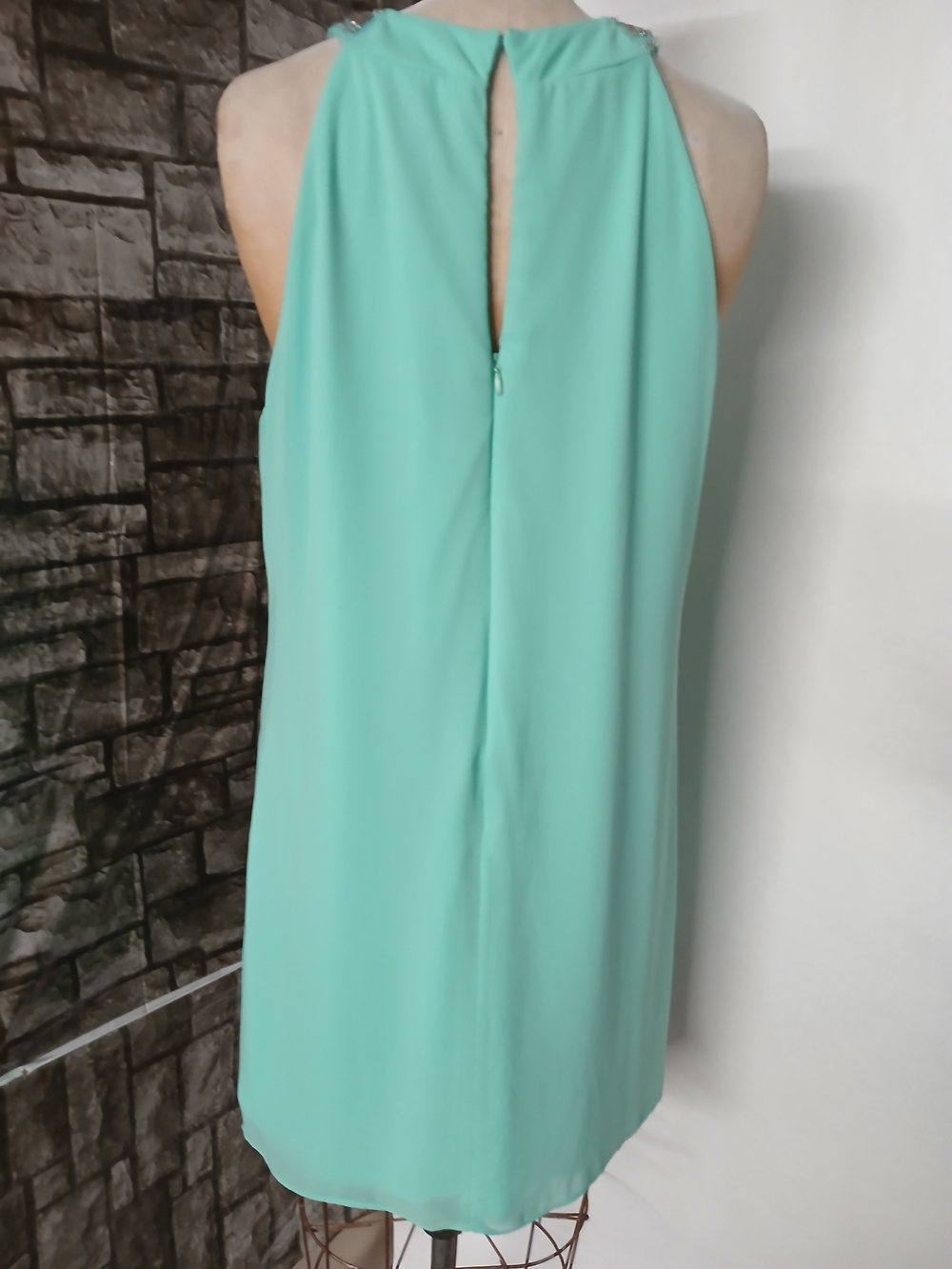 Beaded Halter Midi in Aqua Green Women's Evening Dress. - Picture 7 of 12